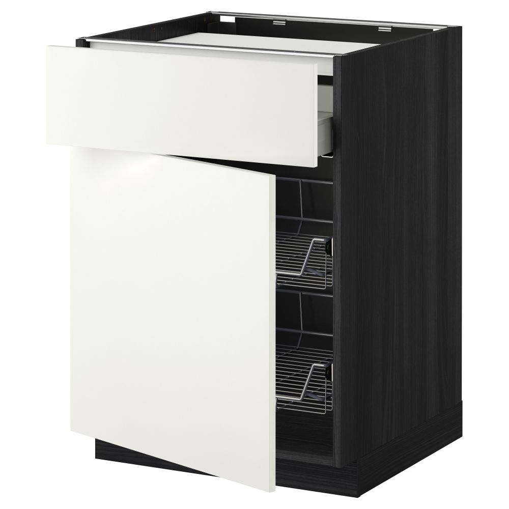 Напольный шкаф для варочной панели, ящик, 2 проволочных корзины МЕТОД / МАКСИМЕРА, черный, Хэггеби белый (60x60 см) - фото 1