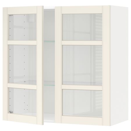 Навесной шкаф с полками, 2 стекло дв, белый/Хитарп белый с оттенком 80x80 см IKEA METOD МЕТОД 292.404.29