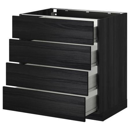 Напольный шкаф 4 фронтальных панели, 4 ящика МЕТОД / ФОРВАРА, черный, Тингсрид черный