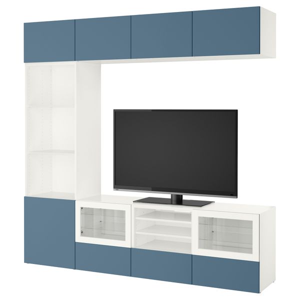 Шкаф для ТВ, комбинированный, стекляные дверцы БЕСТО, белый Вальвикен, темно-синий прозрачное стекло (240x40x230 см) - фото 1