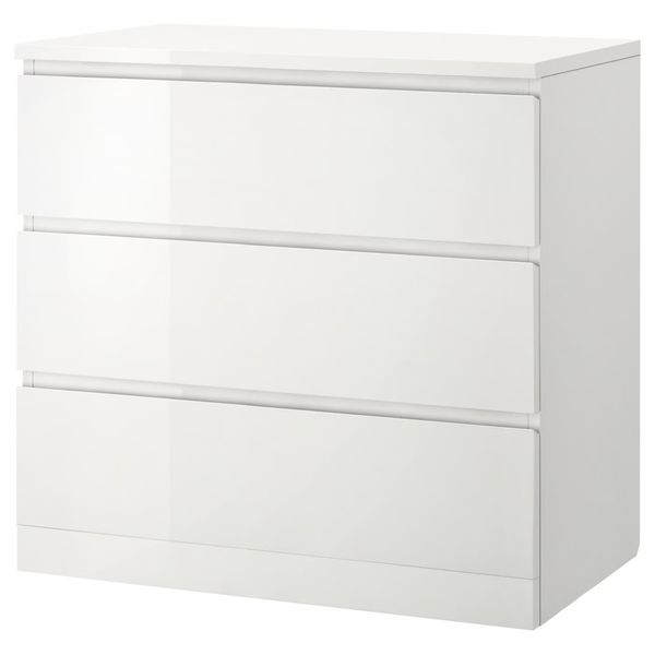 MALM Комод с 3 ящиками - глянцевый белый 80x78 см - фото 1
