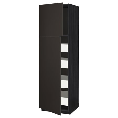Высокий шкаф/2дверцы/4ящика, черный/Кунгсбакка антрацит 60x60x200 см IKEA МЕТОД / ФОРВАРА 793.432.60