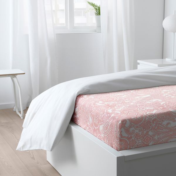 Простыня натяжная, белый, розовый 90x200 см IKEA ЙЭТТЕВАЛЛМО 904.365.97 - фото 5