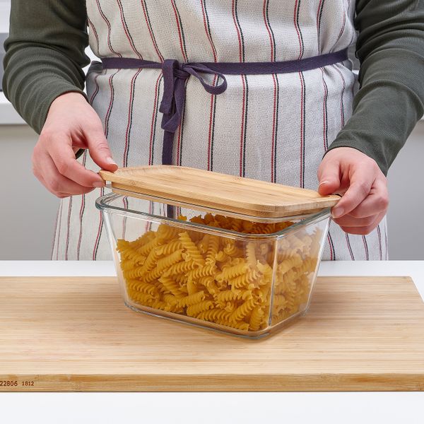Контейнер для продуктов с крышкой, прямоугольной формы стекло/бамбук 1.8 л IKEA IKEA 365+ ИКЕА/365+ 092.690.70 - фото 1