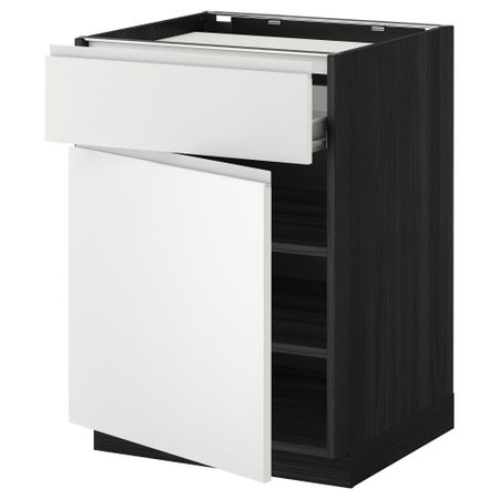 Напольный шкаф для варочной панели, ящик, полка, дверцы МЕТОД / ФОРВАРА, черный, Нодста белый