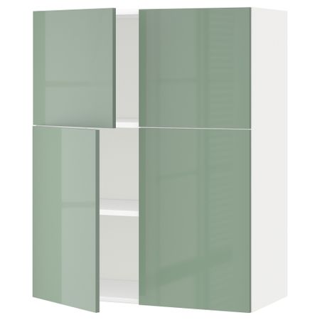 Навесной шкаф с полками, 4 дверцы МЕТОД, белый, Калларп светло-зеленый (80x100 см)