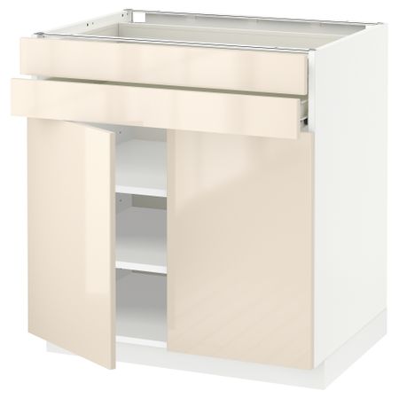 Напольный шкаф, 2 дверцы, 2 ящика МЕТОД / ФОРВАРА, белый, Рингульт кремовый (80x60 см)