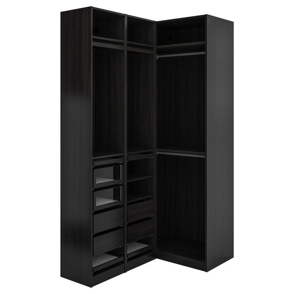 Гардероб угловой, черно-коричневый 160/88x236 см IKEA PAX ПАКС 993.313.17 - фото 1