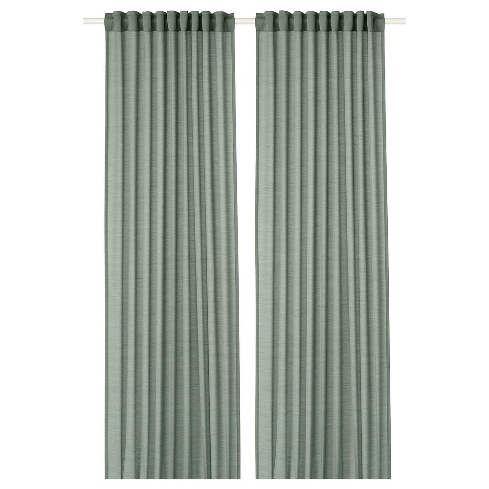 Гардины, 1 пара, серо-зеленый 145x300 см IKEA ХИЛЬЯ 104.250.17 - фото 1
