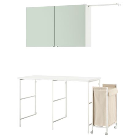 Комбинация для хранения, белый, бледный серо-зеленый, 139x63.5 см IKEA BEGIVENHET БЕГИВЕНХЕТ 594.973.24