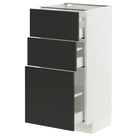 METOD / MAXIMERA Напольный шкаф с 3 ящиками - белый/Nickebo матовый антрацит 40x37 см