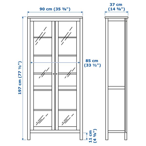 Шкаф-витрина ХЕМНЭС, черно-коричневый (90x197 см) - схема-чертеж с размерами