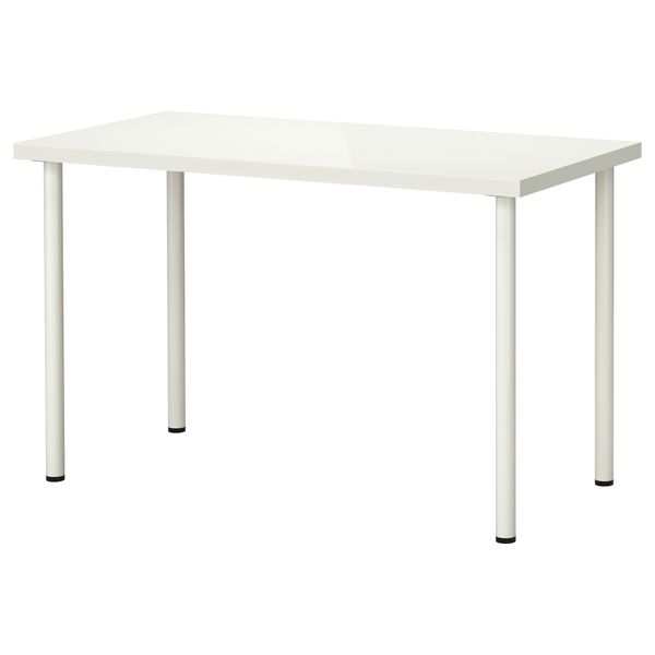 Стол ЛИННМОН / АДИЛЬС, глянцевый белый, белый (120x60 см) - фото 1