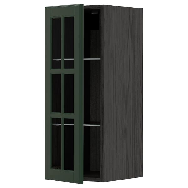 Навесной шкаф с полками, стекляными дв, черный/Будбин темно-зеленый 30x80 см IKEA МЕТОД 593.133.20 - схема-чертеж с размерами