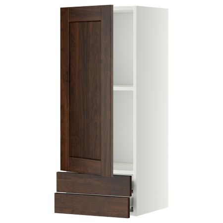 Навесной шкаф с дверцей, 2 ящика МЕТОД / ФОРВАРА, белый, Эдсерум коричневый