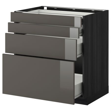 Напольный шкаф 4 фронтальных панели, 4 ящика МЕТОД / ФОРВАРА, черный, Рингульт серый