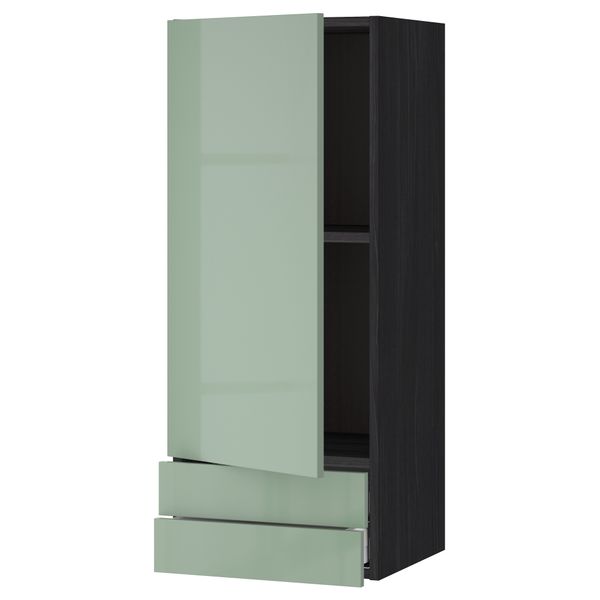 Навесной шкаф с дверцей, 2 ящика МЕТОД / МАКСИМЕРА, черный, Калларп светло-зеленый - схема-чертеж с размерами