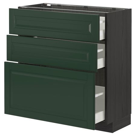 Напольный шкаф с 3 ящиками, черный/Будбин темно-зеленый 80x37 см IKEA МЕТОД / МАКСИМЕРА 293.145.90