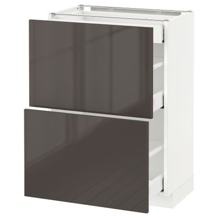 Напольный шкаф, 2 фасада, 3 ящика МЕТОД / МАКСИМЕРА, белый, Рингульт серый