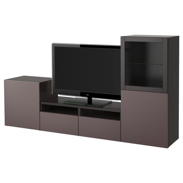 Шкаф для ТВ, комбинированный, стекляные дверцы БЕСТО, черно-коричневый, Вальвикен темно-коричневый, прозрачное стекло - фото 1