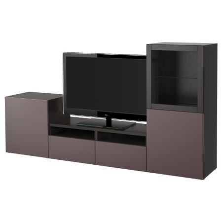 Шкаф для ТВ, комбинированный, стекляные дверцы БЕСТО, черно-коричневый, Вальвикен темно-коричневый, прозрачное стекло