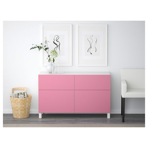 Комбинация для хранения с дверцами, ящиками БЕСТО, белый, Лаппвикен розовый (120x40x74 см) - фото 2