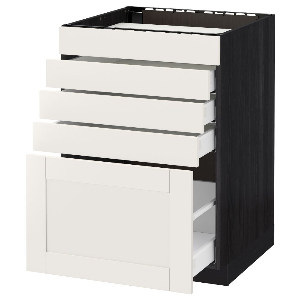 Напольный шкаф для варочной панели, 5 фасадов, 4 ящиков МЕТОД / МАКСИМЕРА, черный, Сэведаль белый - схема-чертеж с размерами