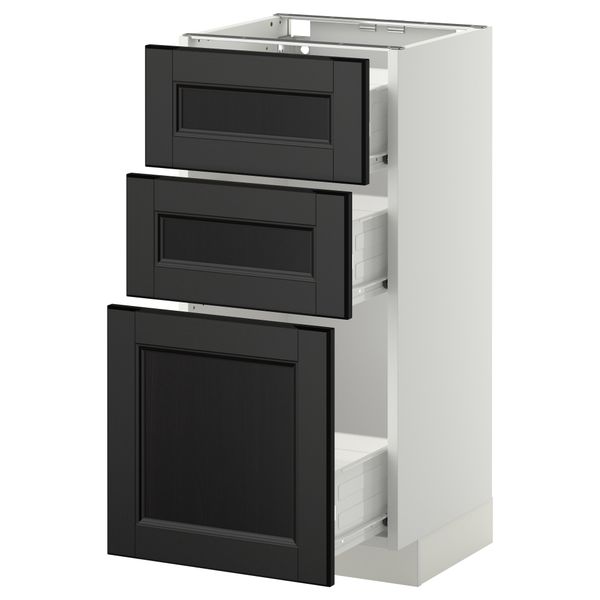 Напольный шкаф с 3 ящиками МЕТОД / ФОРВАРА, белый, Лаксарби черно-коричневый - схема-чертеж с размерами
