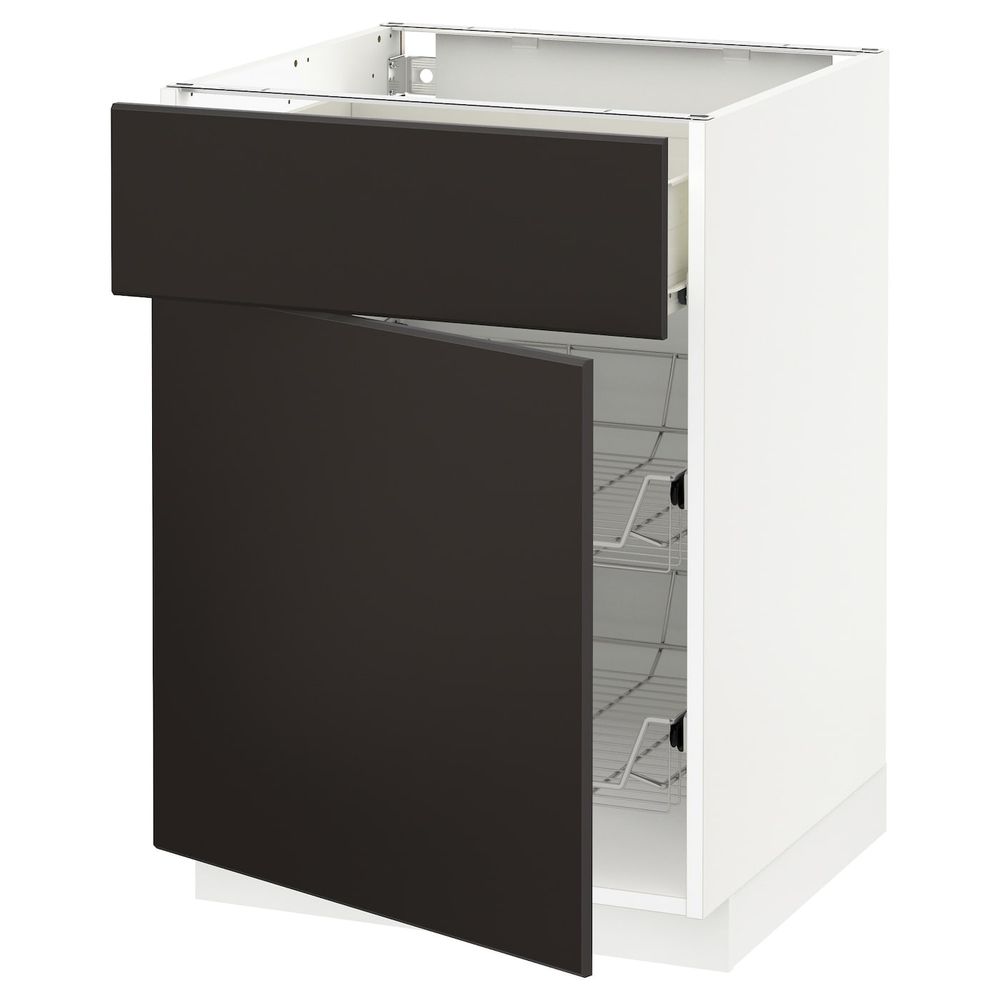 Напольный шкаф с проволочной корзиной/ящ/дверью, белый/Кунгсбакка антрацит 60x60 см IKEA МЕТОД / ФОРВАРА 192.197.20 - фото 1