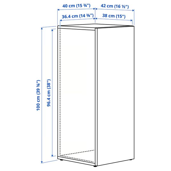 LASTARE Каркас с дверью - белый 40x42x100 см - схема-чертеж с размерами