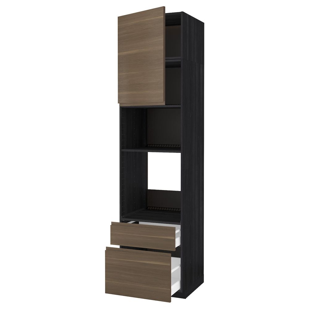 Высокий шкаф для духовки и СВЧ/дверца/2ящ, черный/Воксторп грецкий орех 60x60x240 см IKEA МЕТОД / МАКСИМЕРА 792.391.12 - схема-чертеж с размерами