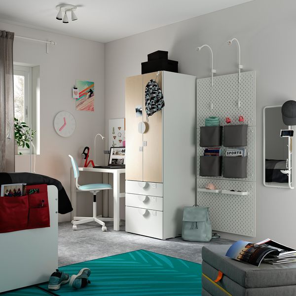 Гардероб, белый, береза с 3 ящиками, 60x57x181 см IKEA PLATSA ПЛАТСАA ПЛАТСА, SMÅSTAD СМОСТАД 394.308.53 - фото 6