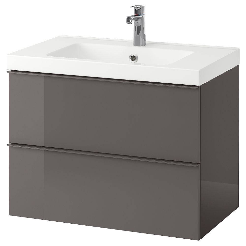 Шкаф для раковины с 2 ящиками, 83x49x64 см, глянцевый серый IKEA GODMORGON ГОДМОРГОН 398.749.39 - фото 1