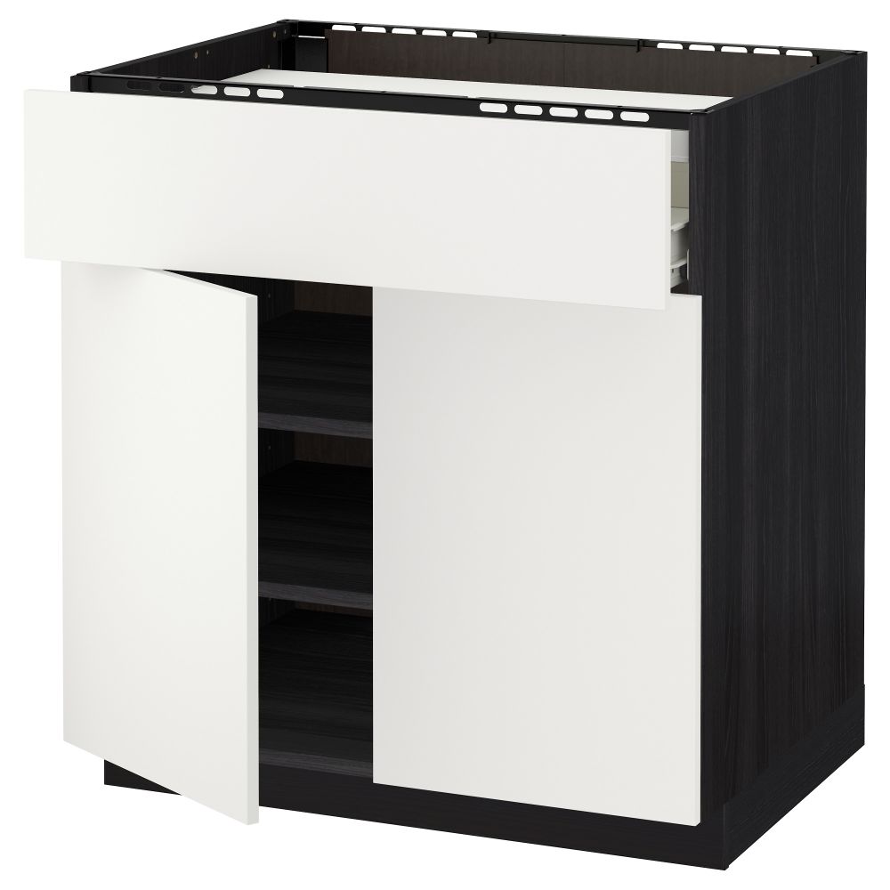 Напольный шкаф для варочной панели, ящик, полка, 2 дверцы МЕТОД / ФОРВАРА, черный, Хэггеби белый (80x60 см) - схема-чертеж с размерами