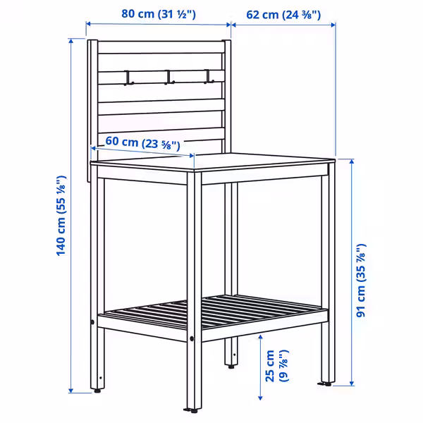 NÄMMARÖ Открытый кухонный модуль - светло-коричневая морилка/нержавеющ сталь для сада 80x62 см - схема-чертеж с размерами