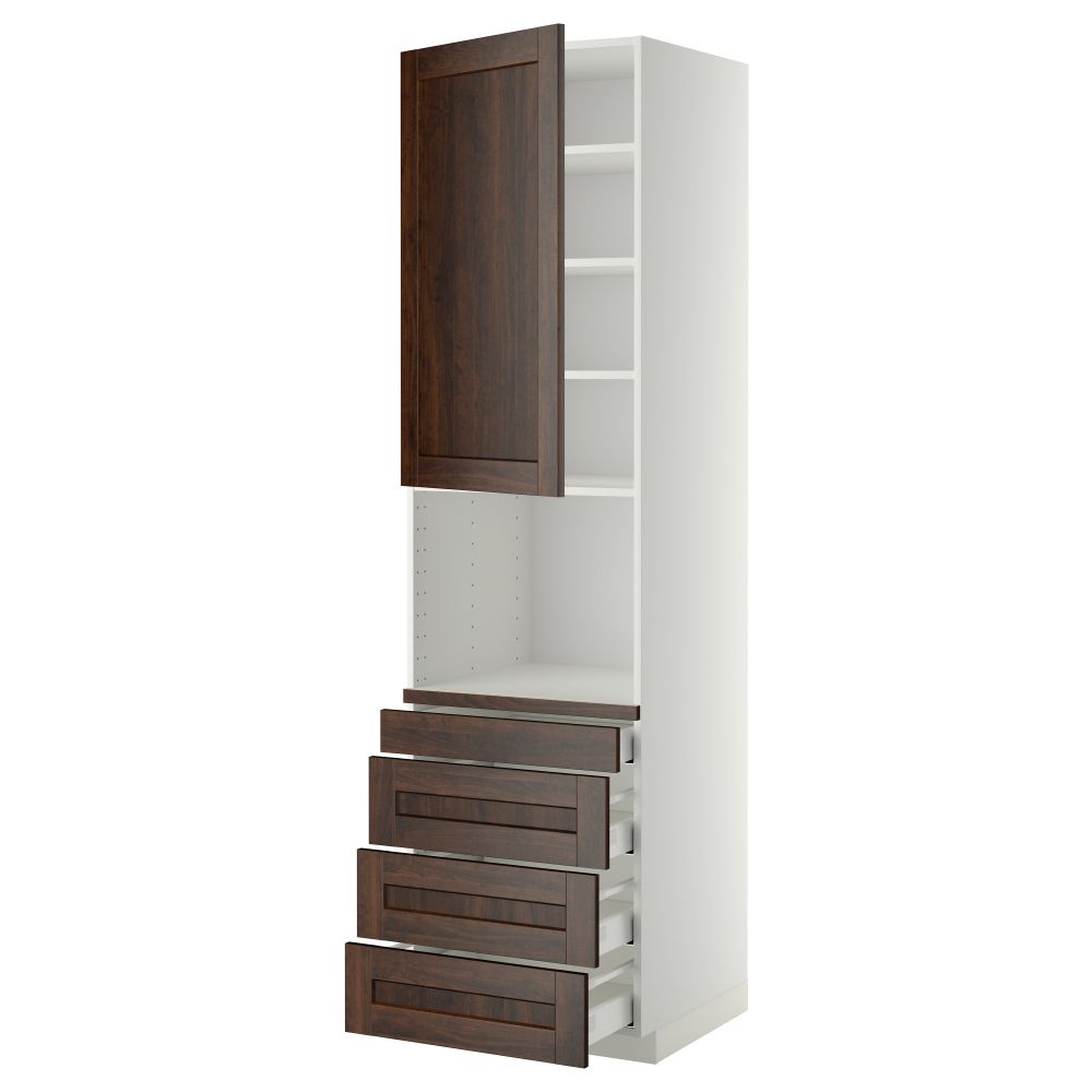 Высокий шкаф для комбинированния СВЧ, 4 ящика МЕТОД / МАКСИМЕРА, белый, Эдсерум коричневый - схема-чертеж с размерами