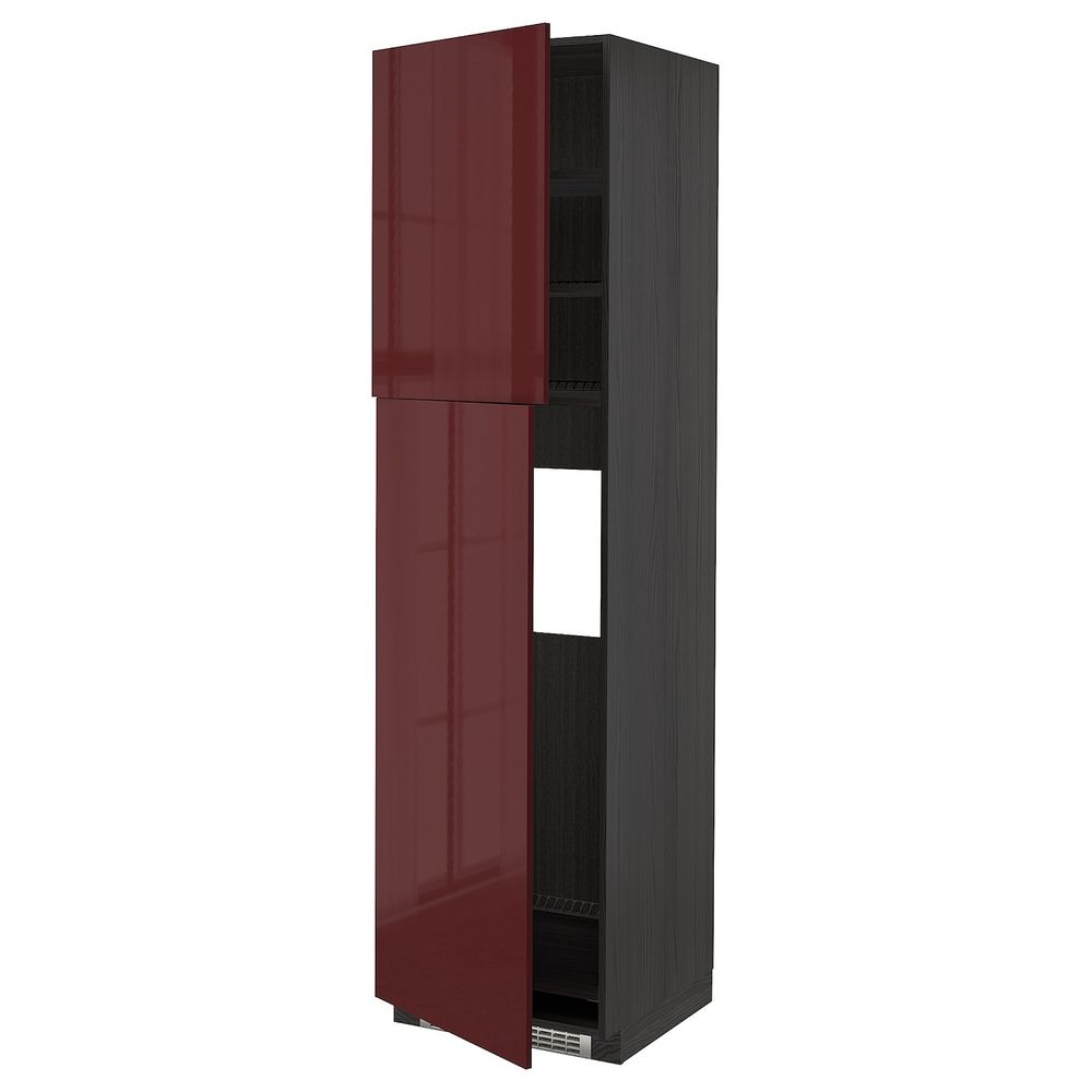 Высокий шкаф для холодильника/2дверцы, черный Калларп/глянцевый темный красно-коричневый 60x60x220 см IKEA МЕТОД 893.281.55 - схема-чертеж с размерами