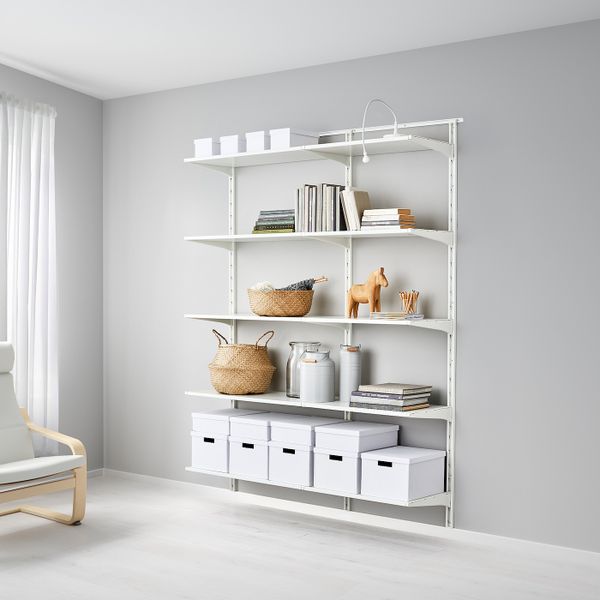 Настенная шина/полки, белый 154x40x196 см IKEA АЛЬГОТ 992.303.23 - фото 1