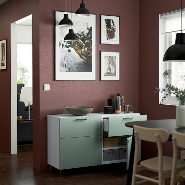 Комбинация для хранения с дверцами/ящ, белый/ХЁРТВИКЕН/ОСАРП бледный серо-зеленый 120x42x74 см IKEA BESTÅ БЕСТО 594.353.69 - фото 2