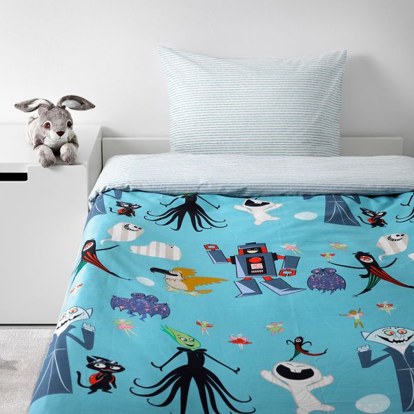 Пододеяльник и 1 наволочка, темно-зеленый, синий, 150x200/50x70 см IKEA ЛАТТО 703.511.84 - схема-чертеж с размерами