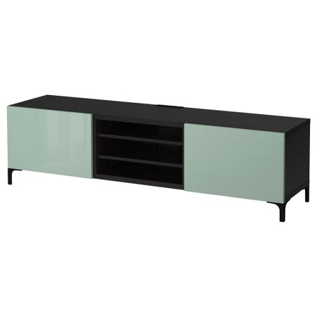 Тумба для ТВ с ящиками БЕСТО, черно-коричневый, Сельсвикен глянцевый/серо-зеленый светлый (180x40x48 см)
