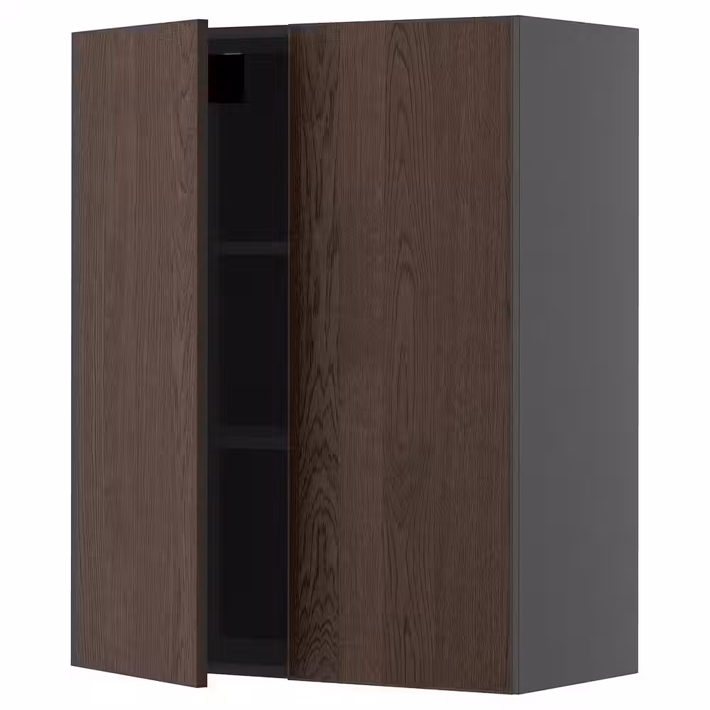 METOD Навесной шкаф с полками/2дверцы - черно-серый/Sinarp коричневый 80x100 см - фото 1