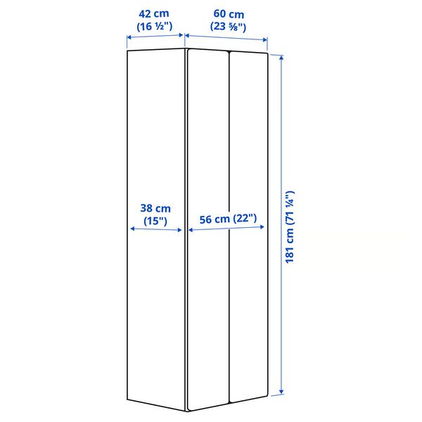 SMÅSTAD / PLATSA Гардероб - белый/серый 60x42x181 см - схема-чертеж с размерами