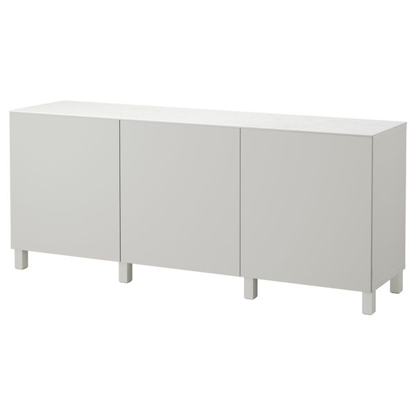 Комбинация для хранения с дверцами БЕСТО, белый, Лаппвикен светло-серый (180x42x74 см) - фото 1