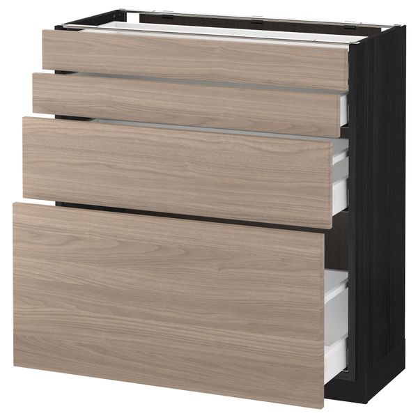 Напольный шкаф 4 фронтальных панели, 4 ящика МЕТОД / МАКСИМЕРА, черный, Брокхульт светло-серый - схема-чертеж с размерами