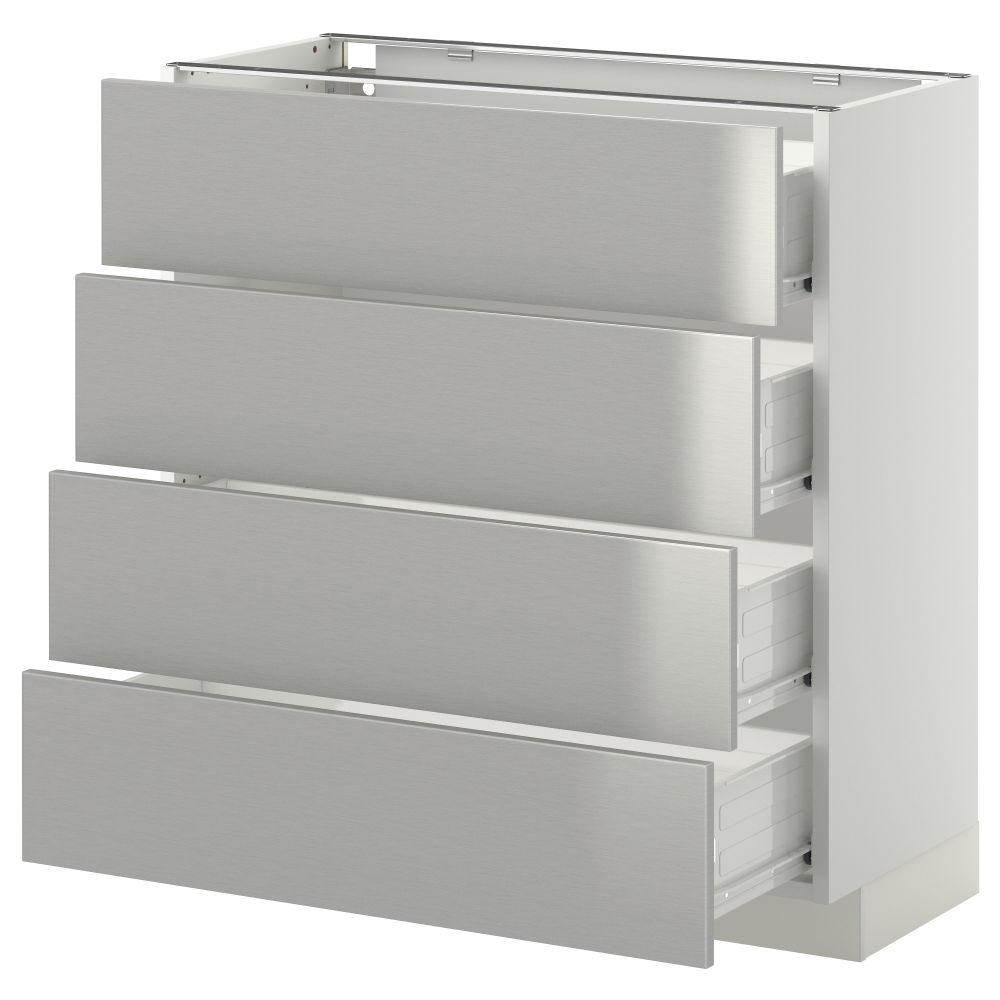 Напольный шкаф 4 фронтальных панели, 4 ящика МЕТОД / ФОРВАРА, белый, Гревста нержавеющ сталь - схема-чертеж с размерами