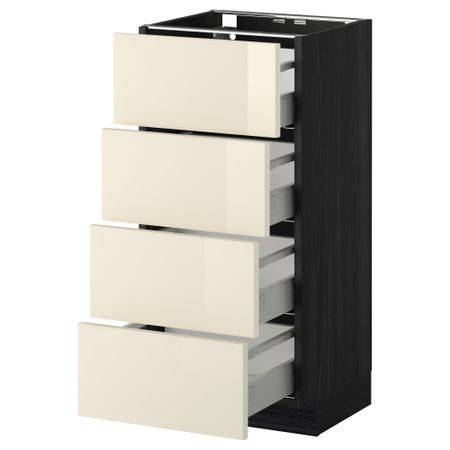 Напольный шкаф 4 фронтальных панели, 4 ящика МЕТОД / МАКСИМЕРА, черный, Рингульт кремовый
