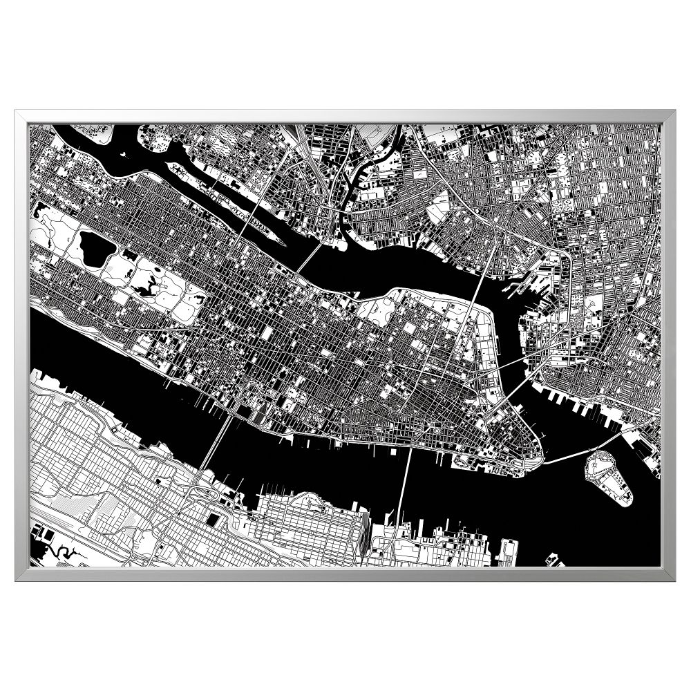 Картина с рамой, 140x100 см, Манхэттен с высоты/цвет алюминия IKEA BJÖRKSTA 994.168.11 - фото 1