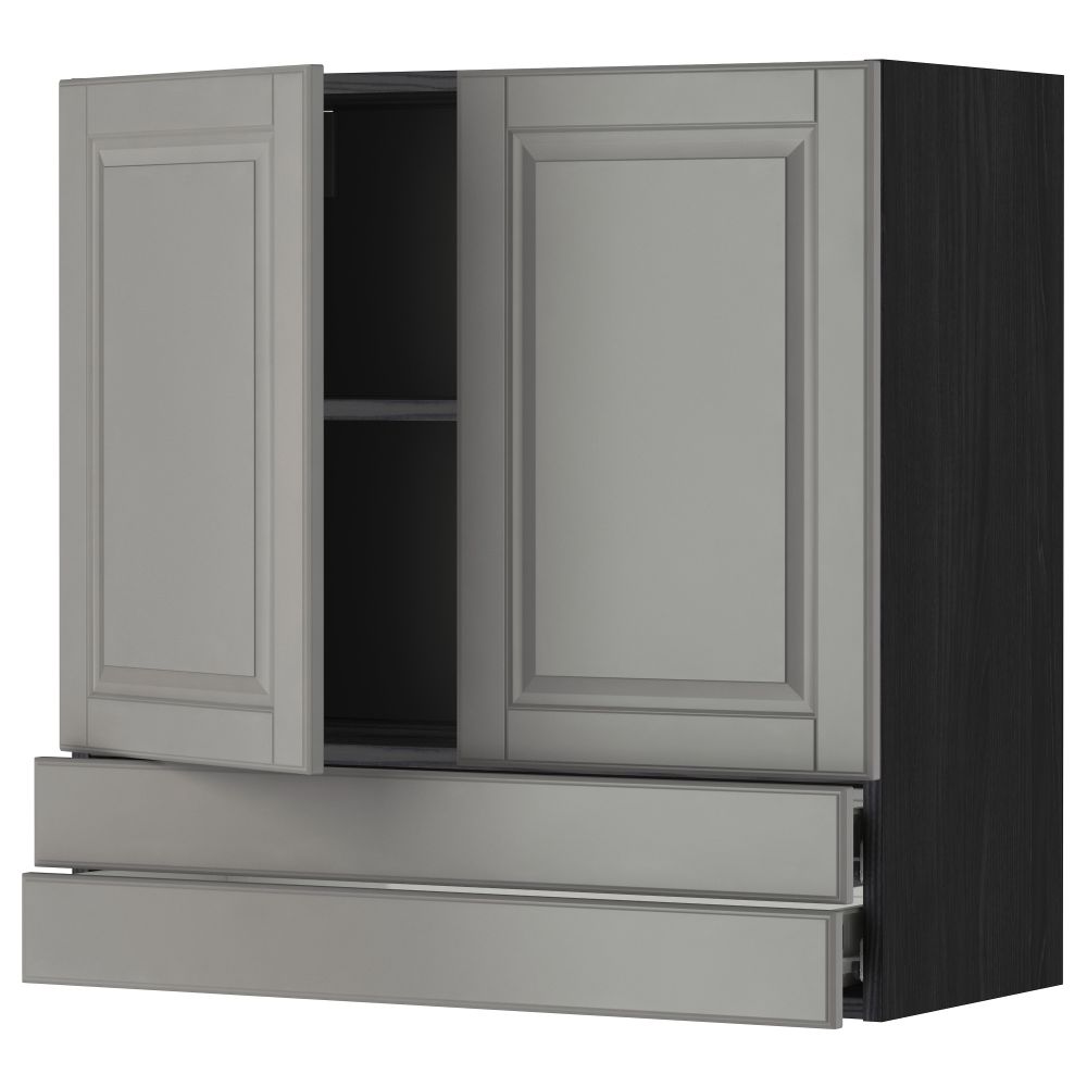 Навесной шкаф, 2 дверцы, 2 ящика МЕТОД / ФОРВАРА, черный, Будбин серый - фото 1