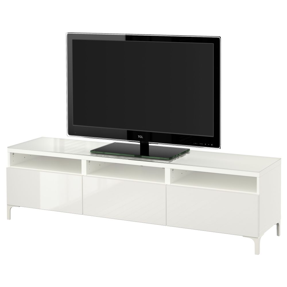 Тумба для ТВ с ящиками БЕСТО, белый, Сельсвикен глянцевый/белый (180x40x48 см) - фото 1